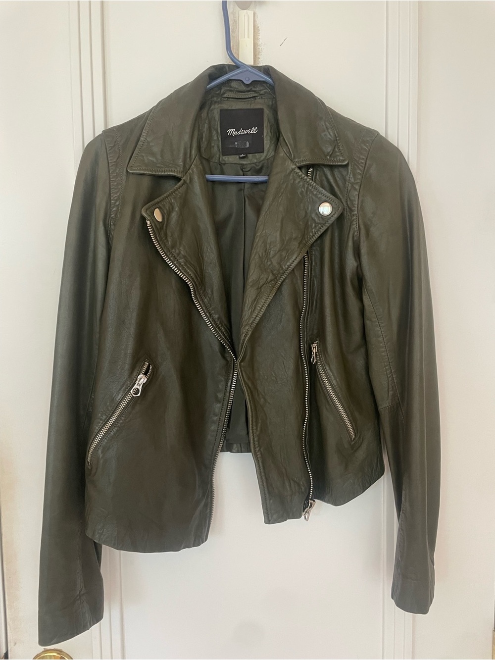 Madewell Women's Olive Green Washed Leather Moto Jacket Small